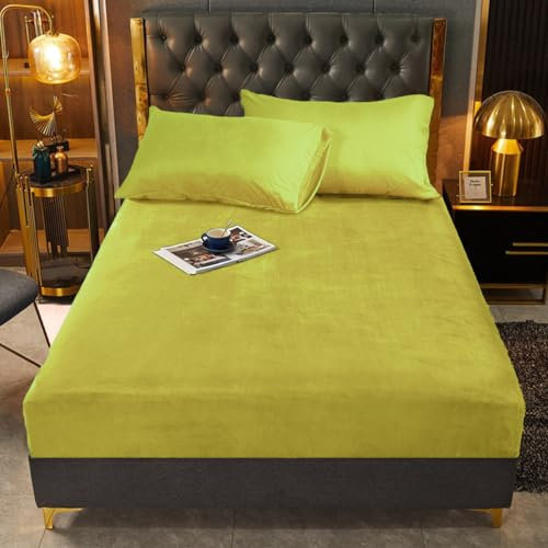 Flanell Spannbettlaken 180x200 Gelb Plüsch Bettlaken Warme Leintuch Boxspringbett Frottee Set Samt Cashmere Uni Spannleintuch 180 x 200 Doppelbett Leintuch für Hohe Matratze Hoher Steg bis 25-30 cm