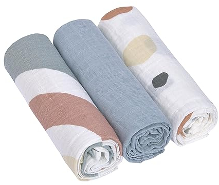 LÄSSIG Baby Puckdecke Spuckdecke Pucktuch Mulltuch 3er Set Baumwolle 85 x 85 cm/Swaddle & Burp Blanket L Rainbow powder blue
