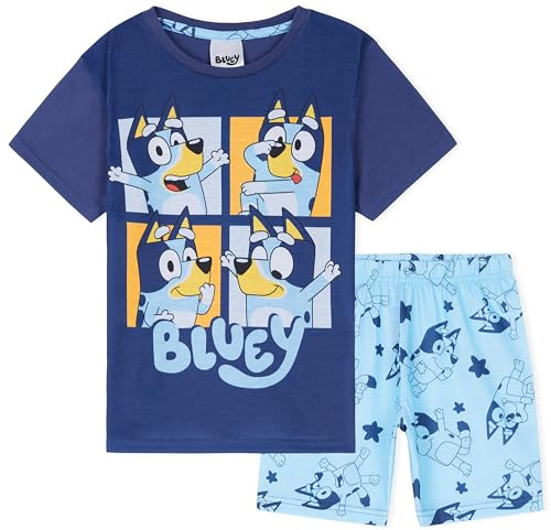 BlueY Pyjama Fille Garcon, Ensemble de Pyjamas Enfant Officiel Dessin Animé, Ensemble T-Shirt et Short, Vêtement de Nuit Coton Tailles 2 au 6 Ans