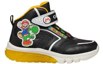 Geox J CIBERDRON Boy J Sneaker, Black/Yellow, 28 EU