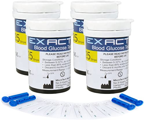 Exactive Vital Blood Glucose Test Strips x 100pcs and Lancets x 100pcs, Diabetic Strips Only for Exactive Vital Blood Glucose Monitor Without Code