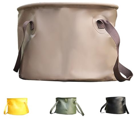 10L Khaki Faltbarer Eimer, Faltschale Multifunktionaler Falteimer Tragbarer Eimer Outdoor Faltschüssel, Waschbecken Zusammenklappbarer, Camping Eimer für Camping, Reisen im Wandern und Autowäsche