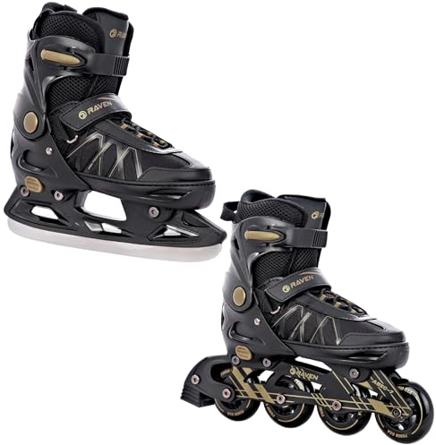 RAVEN Expert 2in1 Schlittschuhe Hockey Inline Skates Inliner für Kinder und Erwachsene verstellbar (Gold, 37-40 (23,5-26cm))