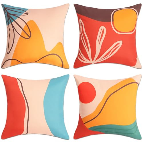 Betadistor Throw Pillow Covers 18x18 Set of 4 Mid Century Modern Decorative Pillowcases Burnt Orange Green Cushion Covers for Couch Sofa Bedroom Abstract Landscape Home Decor, Landscape, 508-0152