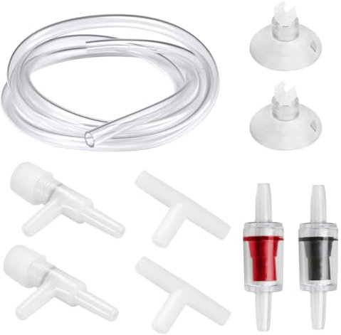 XPEX Aquarium schlauch Aquarium Luftschlauch 1 m Luftpumpe Zubehör-Set mit Luftstein Zylindern, Anschlüssen, Saugnäpfen und Rückschlagventilen für die Belüftung von Aquarien