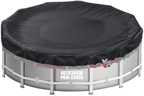 Aipwerer Copertura per Piscina Rotonda per Piscine da 428-460 cm | Telo Copripiscina Ø462 cm | Oxford 420D Resistente agli Strappi | Telo di Copertura per INTEX & BESTWAY Piscine (Occhielli Neri)