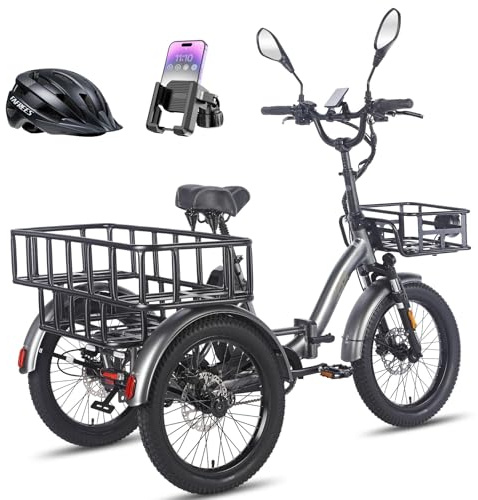 Fafrees F20 MATE - Triciclo Elettrico per Adulti Pieghevole con 75km Autonomia, Motore 65N.m e Freni Idraulici - Bici Elettrica 3 Ruote per Uomo Donna (NERO+post.allarg+cest.ant)