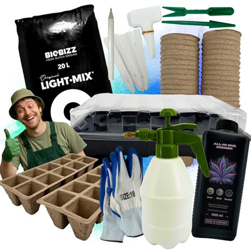 TronicXL Set da 71 pezzi per coltivare Growbox Grow Starter Set di vasi per semi, serra da interni + vasi da coltivazione + attrezzi + fertilizzante + mix leggero per tenda piantina piantina accessori