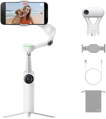 Insta360 Flow 2 Pro KI Tracker Bundle Eisweiß - Faltbarer AI Phone Gimbal, Tracking in 200+ Apps mit Apple DockKit, 360º-Pan-Tracking, integr. Stativ/Selfie-Stick, Fernbedienung, Spotlight