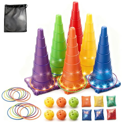 Ysityum Kinderparty Wurfspiele Ringwurfspiel,Abwechslungsreiches Gameplay,Outdoor Spiele，Throwing Games - Ring Toss Game, Cone & Sandbags,Wurfspiele Gartenspiele.