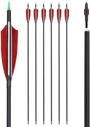 30 32 Inch Archery Carbon Arrows Spine 500 Hunting Arrows with Replaceable Broadhead Turkey Feathers for Recurve Bow Compound Bow Target Practice 6/12PCS