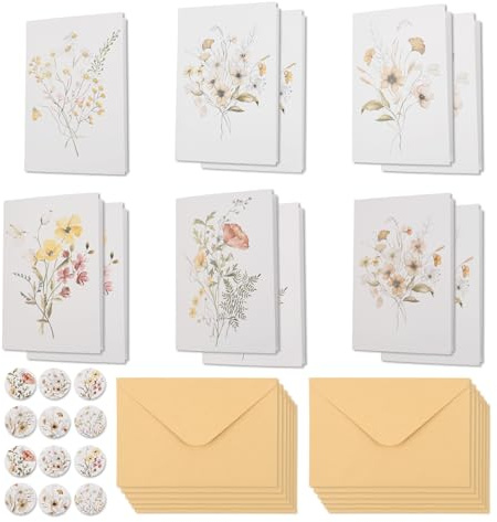 TIANCEWAN Carte de Voeux avec Enveloppes - 12 Cartes Anniversaire + 12 Enveloppes Cadeau + 12 Autocollants, Papier Cuivré 300g Écologique, Pour Anniversaire Noël Mariage Remerciement.