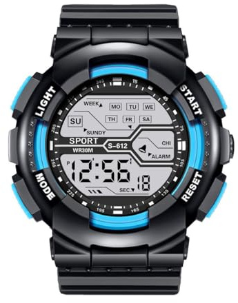 Mäns sport mode handled LCD stoppur datumklocka gummi digital pojke herrklocka armbandsur med sekundvisare för sjuksköterskor, Himmelsblått, En storlek