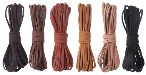 6 Pezzi 5 M X 3 mm Cordoncino in Pelle Scamosciata, 30M Cordino in Pelle Piatto, Corda di Cuoio, 6 Colori, Braccialetto collana perline gioielli fai da te Crafts