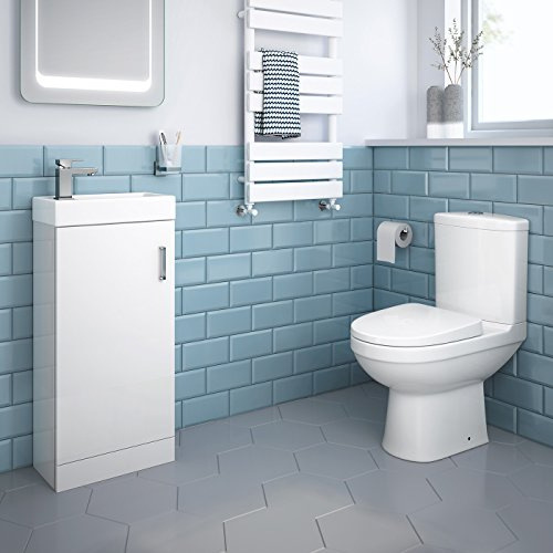 iBathUK Cloakroom Ceramic Suite Vanity Sink Unit Soft Close + Close Coupled Toilet Set