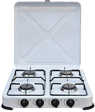 FORNELLO A GAS IN ACCIAIO INOX 4 FUOCHI PORTATILE CON COPERCHIO DA CAMPEGGIO GIARDINO