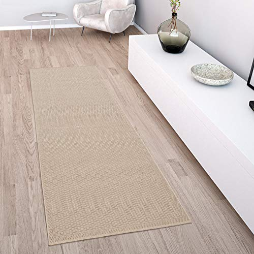 Paco Home In- & Outdoor Teppich wetterfest für Garten, Terrasse & Balkon flachgewebt in Moderner Sisaloptik einfarbig pflegeleicht & UV-beständig, Grösse:60x100 cm, Farbe:Beige
