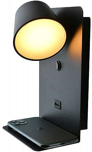 Barcelona LED - Applique murale LED en aluminium, noir, avec base de charge USB, spot orientable de 6 W, blanc chaud, 2 700 K et interrupteur pour chambre à coucher, tête de lit, salon
