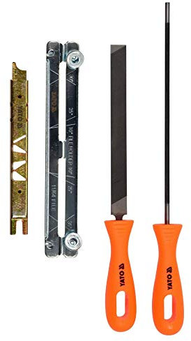 Yato Kit de afilador de cadena de motosierra | Lima de afilado fácil de afilar hoja de motosierra de 4 mm de diámetro | El kit de afilado de cadena de motosierra tiene lima de acero redonda