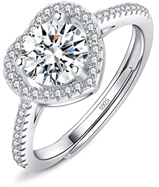 Josfeva Femme Bague Ouverte Argent Fin 925 Plaquée Platine avec Zircon Cubique 5A Blanc en Forme de Coeur, Bague Réglable Bague de Fiançailles Mariage Hypoallergénique pour Femme Fille, Cadeau d'amour