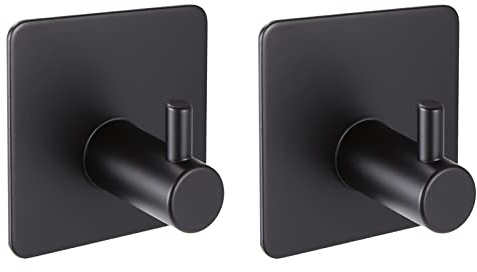 LIYUABU Ganchos adhesivos para toallas,ganchos de ducha de pared de acero inoxidable negro, resistentes para colgar toallas,abrigos,batas en el baño/cocina/dormitorio (2 unidades)