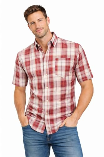Blu Apparel Men's Checked Shirt Mens Shirts Short Sleeve and Long Sleeve Cotton Casual Shirt for Men (UK, Alpha, S, Regular, Regular, Red Ecru)