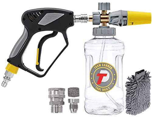Tool Daily Hochdruckreiniger Pistole mit Schaumkanone 345 bar, 3/8 Zoll Dreh-Schnellkupplung & 2 Adapter (M22, 1/4 Zoll QD), Verstellbare Schaummenge, 1.5 Liter Großvolumen