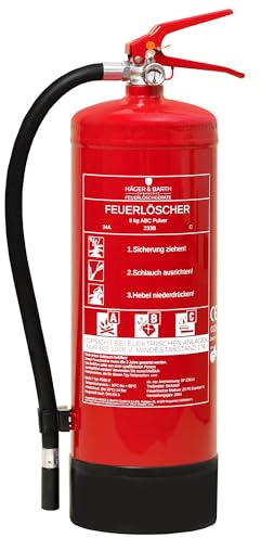 Häger - Feuerlöscher Pulver 6kg ABC - Universal einsetzbar für Gewerbe, Haushalte & Zuhause - Pulverlöscher DIN EN 3 - Mit Prüfnachweis-Zertifikat, Jahresmarke, Standfuß und Wandhalterung