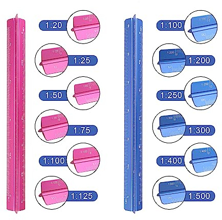 DIYCUT Scalimetro Professionale Triangolare in Alluminio 15 cm, Righello in Scala 1:20-1:500 per Disegnatori e Ingegneri