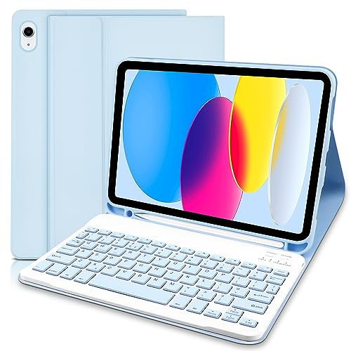 Case with Keyboard for iPad 11th 10th Generation, UK layout Keyboard Case for 10th Gen 2022, Slim Smart Case with Detachable Bluetooth Keyboard and Pencil Holde for iPad 11-inch A16 2025, Blue