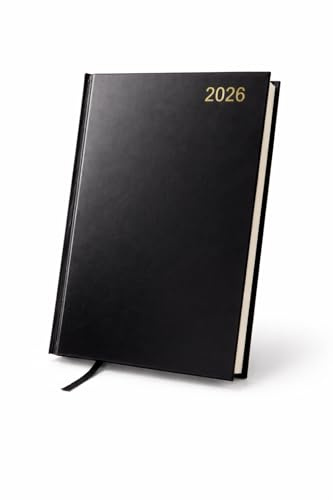 2026 A4 Day Per Page Diary Hardcover Planner Black Daily Organiser Casebound With Ribbon Marker Large Professional Journal