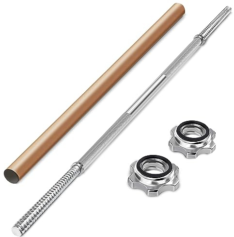 Amonax 6ft Standard Straight Barbell Weight Bar with Spinlock Collars, Compatible with 1'' Weight Plates, Bench Press Bar, Weight-lifting for squats, Gym Equipment for Men Women