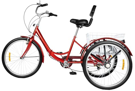 24 Zoll Faltbares Fahrrad Dreirad, Lastenfahrrad 3-Rad-Fahrrad mit Einkaufskorb, Anzahl der Geschwindigkeiten Geeignet, für Erwachsene, Senioren und Fahranfänger