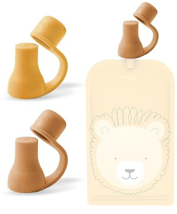Cherub Baby silikon återanvändbar babymat påse topptillbehör mjuka icke-spill pip 2-pack med resefodral (Mimosa/karamell)