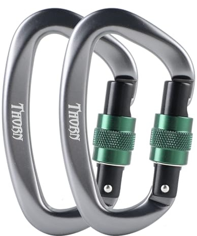 Heavy Duty Climbing Carabiners, 25KN Locking Clips for Rock Climbing, Mountaineering, Hammock, Camping & Gym 2-Pack Dark Grey