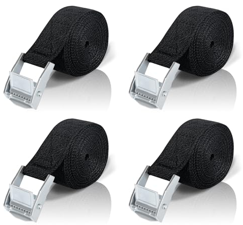 Cinghia di Ancoraggio 3M, 4 Pezzi Carico Cinghie di Tensione con Fibbia, Professionali Cinghie di Carico Regolabili per Kayak, Tavola da Surf, Canoa, Bici, Moto - Portata 250kg, Cinghia di Fissaggio