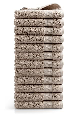 DoubleDry Handtücher Set 12-50 X 100 cm, Flauschige Badehandtücher, Duschhandtücher aus 100% Baumwolle (Oeko-TEX MIG Certified)- 500 g/m², Handtücher für Fitnessstudio, Spa & Strand (Taupe)