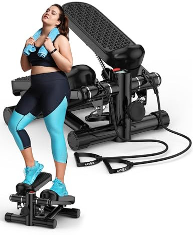 Stepper für das Training zu Hause – 2024 Upgrade Mini-Stepper mit Widerstandsbändern, 150 kg Gewichtskapazität, Treppenstufe, verstellbare Stufenhöhe, Fitness-Stepper für Ganzkörpertraining,