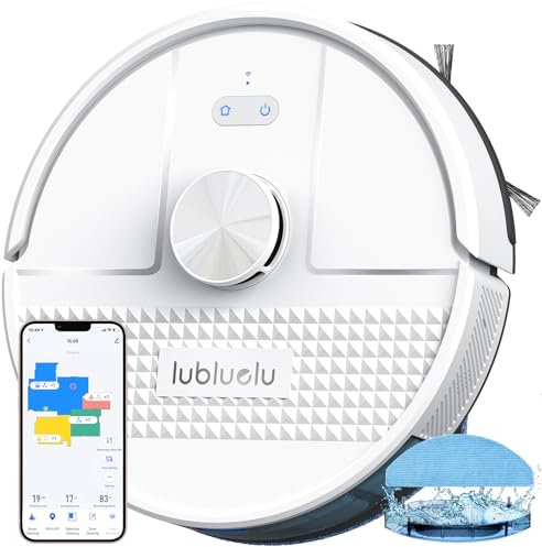 Lubluelu Saugroboter mit Wischfunktion 3-1, 4500Pa Staubsauger Roboter mit Lasernavigation, Roboterstaubsauger SL68 mit Anti-Siphon-Technologie, 150 Min Laufzeit, APP Steuerung, 24 No-Go Zonen (Weiß)