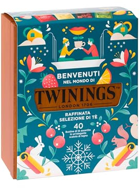 Twinings, Selezione di Tè Pregiati, Quattro Varietà dal Sapore Autentico e Avvolgente, Ingredienti Naturali, Idea Regalo, Edizione 2026, Confezione in Legno da 40 Filtri