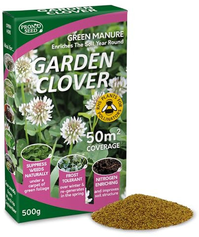 Pronto Seed White Clover Seeds 500g - Fast Growing Winter Ground Cover & Green Manure - Low Maintenance Garden Soil Improver with Nitrogen Fixing Roots - Bird & Bee Friendly (500g)