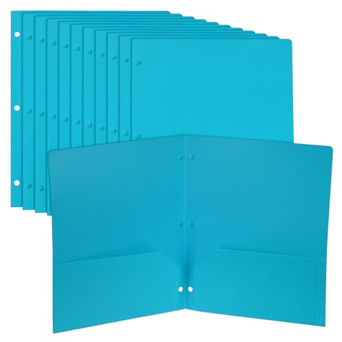 PATIKIL 12 Pcs Chemises Plastique À Deux Poches, Perforées 3 Trous, Durable Et Résistante, Chemises À Deux Poches, Format Lettre, Diviseur D'index Avec Fente Pour Carte De Visite, Bleu