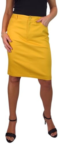 Paulo Due Gonna A Tubino Stile Jeans Elasticizzato in Cotone Pesante da Donna Casual Giallo Senape 40-52 (46)
