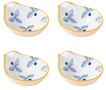 Ciotole per Immersione, Ciotole per Salsa, Piatti di Porcellana con Design a Foglie Blu e Bordo Giallo, Ciotole per Immersione per Sushi