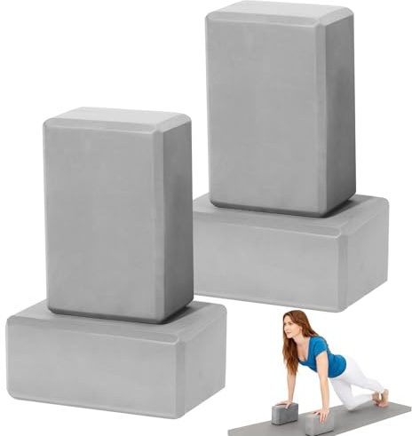4 Pack Yoga Blocks - Premium EVA Foam Blocks for Pilates Workout, Stretching, Meditation - Yoga Brick for Flexibility, Balance, Spine Strength, Non-slip and Lightweight Exercise Blocks (Gray)