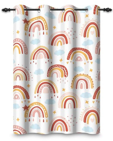 ggaimwf 117x175cm Cortina Opaca con Dibujos arcoíris para Dormitorio Infantil Boho Estrellas Cielo de fantasía Ojales Cortinas para Ventanas Bebés niñas Sala Juegos Sala de Estar,1 Panel Individual