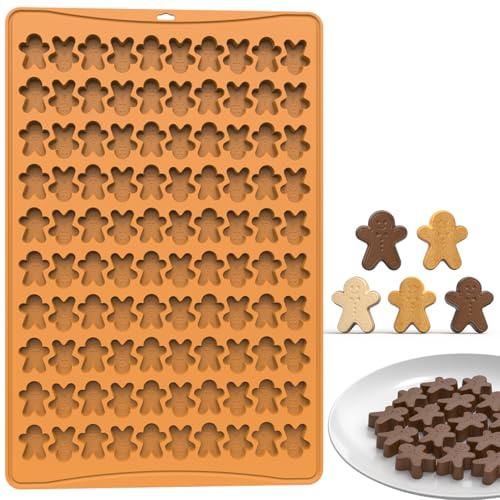 Moldes de silicona de Navidad, mini moldes de silicona en forma de muñeco de jengibre, moldes de silicona en forma de muñeco de pan de jengibre de 100 cavidades, mini molde de goma para hornear