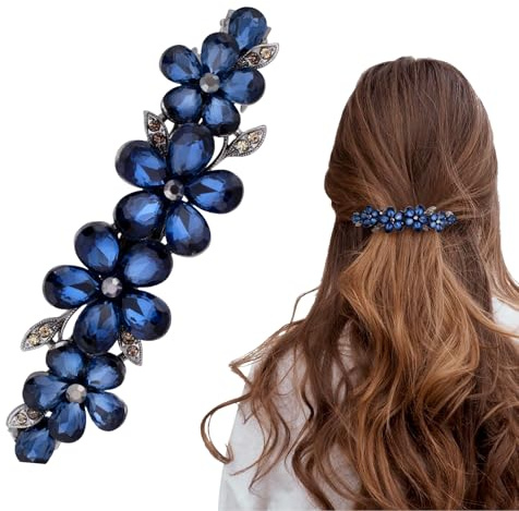 GlamRays 1 Stück Strass Blüten Haarspange blau für Hochzeit Fest Alltag lange Haare Braut Kopfschmuck funkelnde Kristall Haarklammer langlebig rostfrei