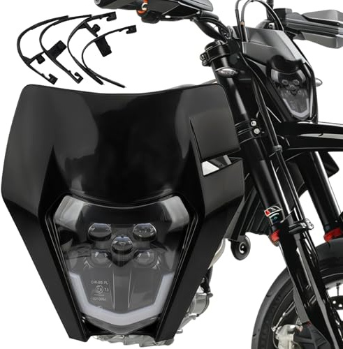 CeyKvo Motorcykelstrålkastare LED Huvudpanna för KTM EXC250 SX250 SXF250 EXC450 SX350 SXF450 EXC525 640LC4 125cc Enduro Supermoto Offroad Dirt Bike (Svart)