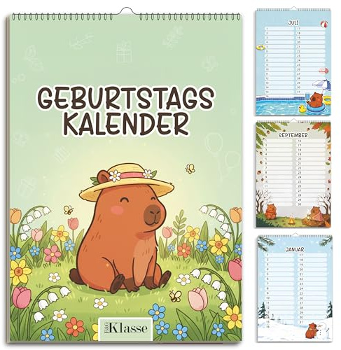 Födelsedagskalender Capybara undaterad födelsedagsplanerare väggkalender A5 alltid årlig kalender födelsedagsöversikt att hänga i färgglada färger barnårstider